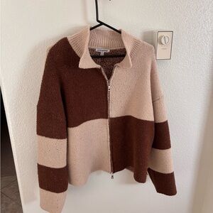 Cozy Two-Tone Brown & Beige Zip-Front Women's Jacket